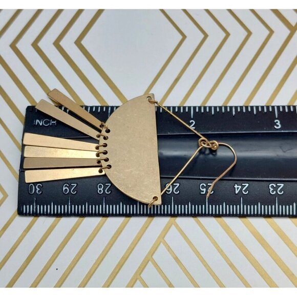 Lot of 2 Gold Tone Dangle Drop Earrings Art Deco Semi Circles and Crystal Hoops - Picture 9 of 10